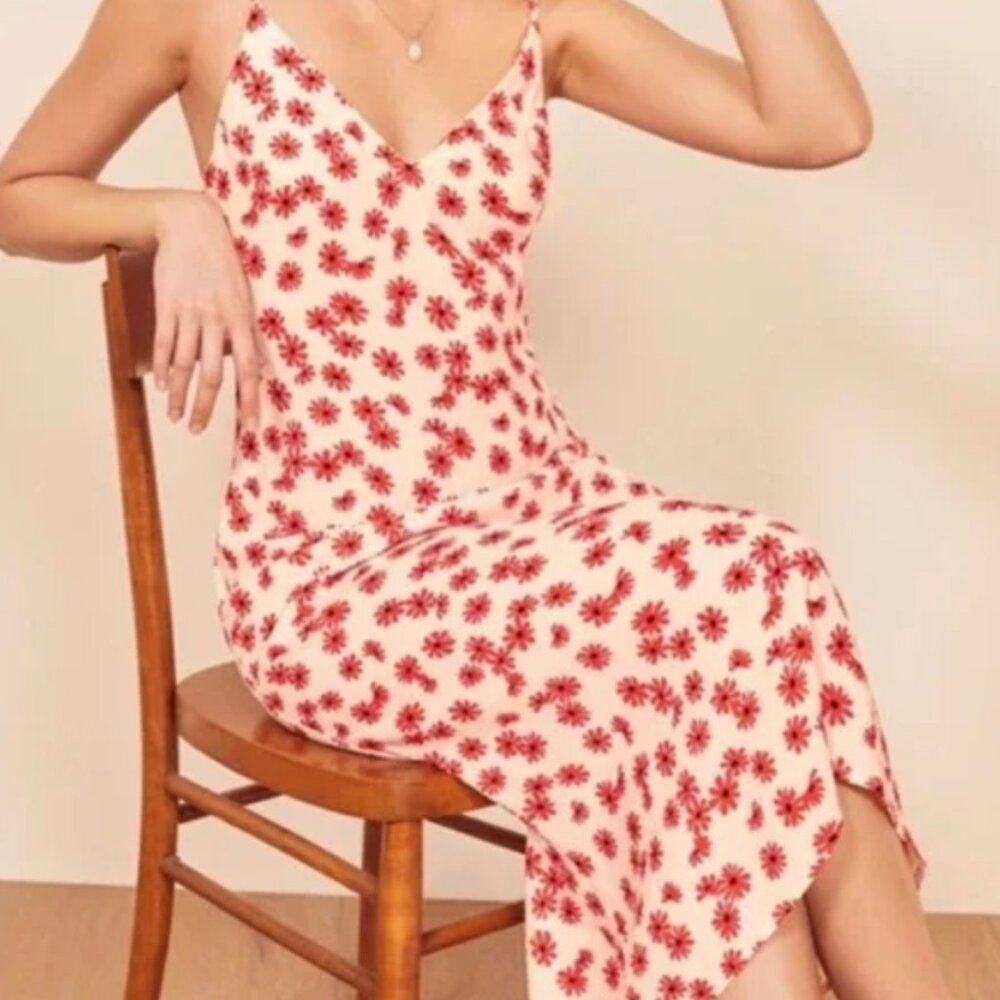 Reformation Alexandra Red Daisy Floral Midi Slip Dress size 2